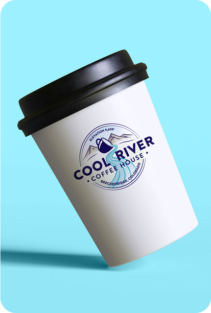 Cool River Coffee House logo on paper coffee cup
