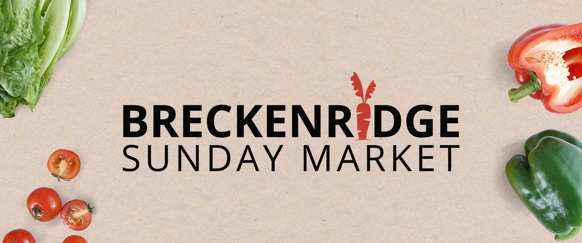 Breckenridge Sunday Market Logo surrounded by vegetables