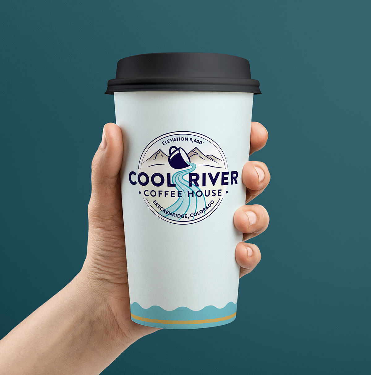 Cool River Coffee House logo on a coffee cup