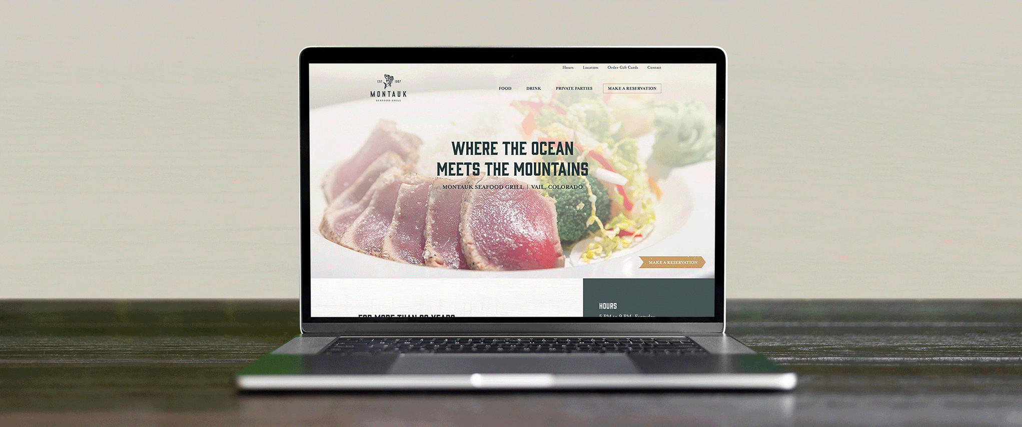 Montauk Seafood Grill website on a laptop