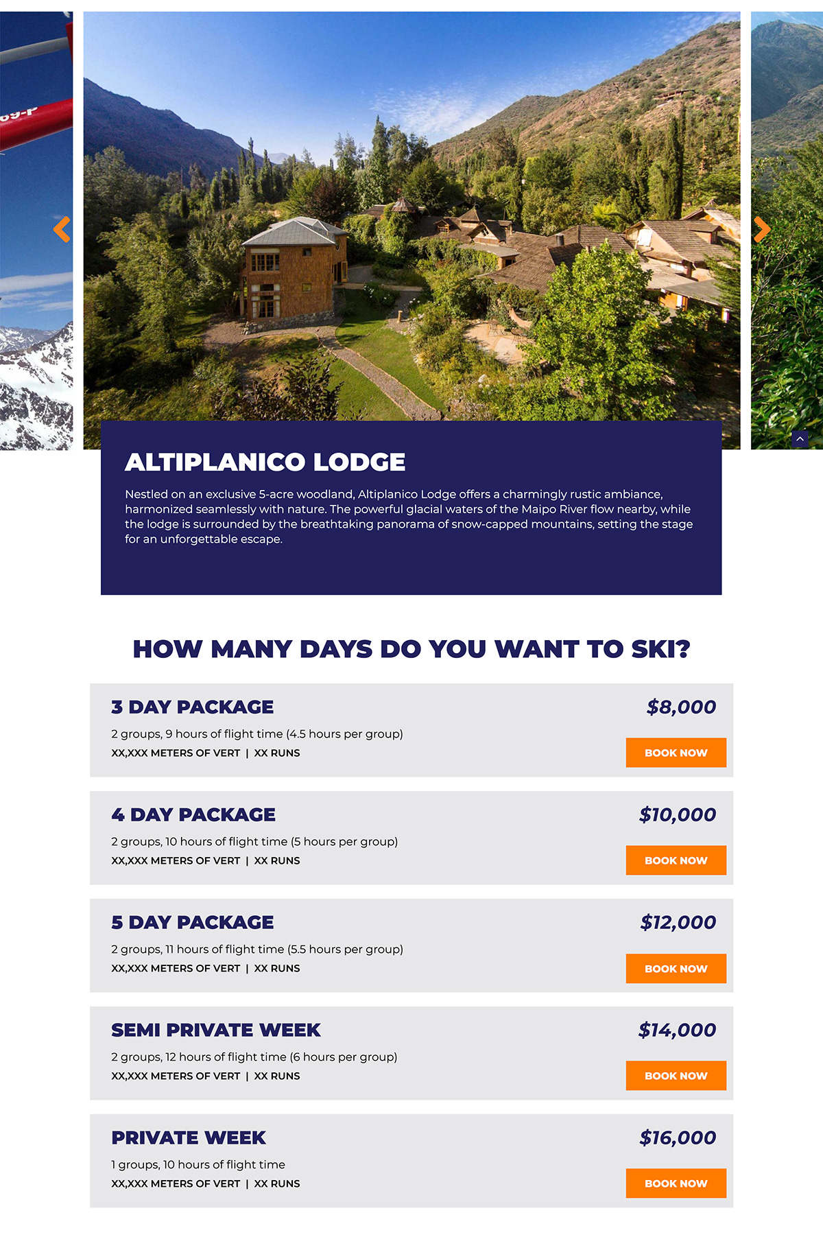 Powder South Booking Accommodations Page