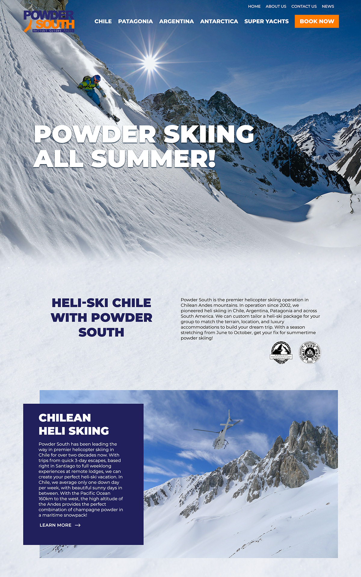 Powder South Website Homepage design